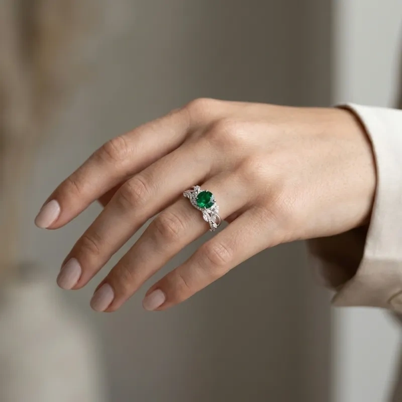 14K Rose Gold 0.25 CTW Lab-Grown Diamond & 1 to 6 CT Round Cut Lab-Grown Emerald Custom Bridal Set-2