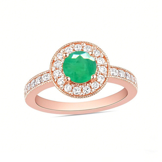 10K Rose Gold 1 to 6 CT Round Cut Lab-Grown Emerald & 0.4 CTW Lab-Grown Diamond Custom Engagement Ring