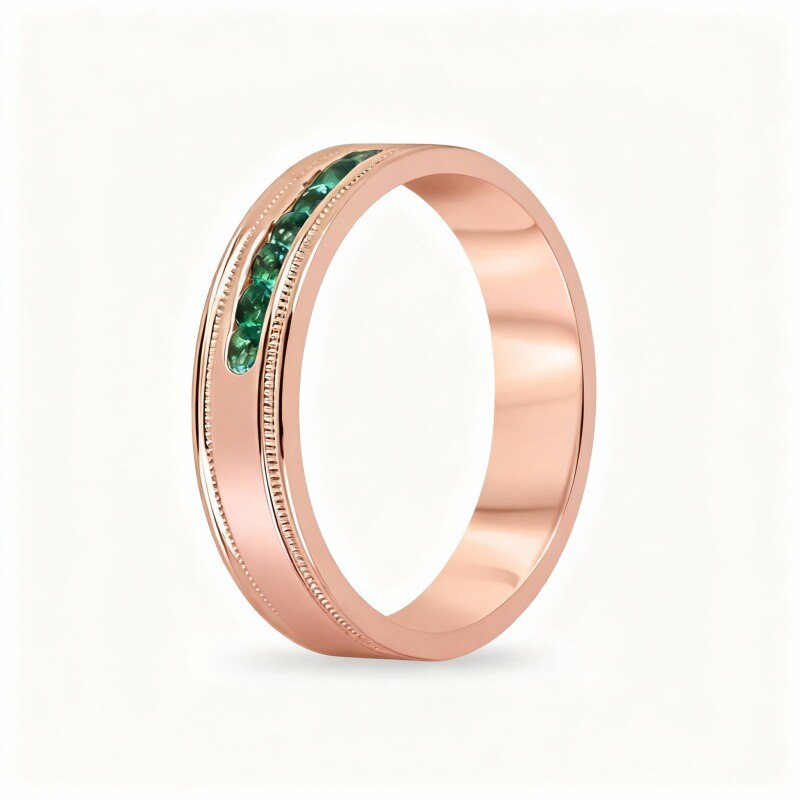 14K Rose Gold Round Cut Emerald Custom Wedding Ring-1