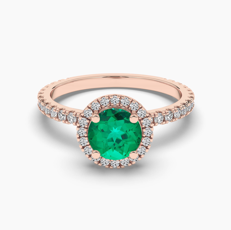 10K Roségold Rundschliff Smaragd- und Diamant-Halos-Verlobungsring-20