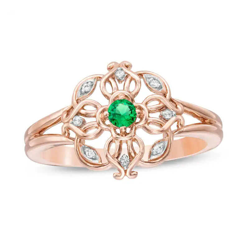 18-Karat-Rosengold-Verlobungsring mit laborgeschliffenem Diamant im Rundschliff von 1 bis 6 Karat sowie laborgeschliffenem Smaragd – individuell anpassbar-1