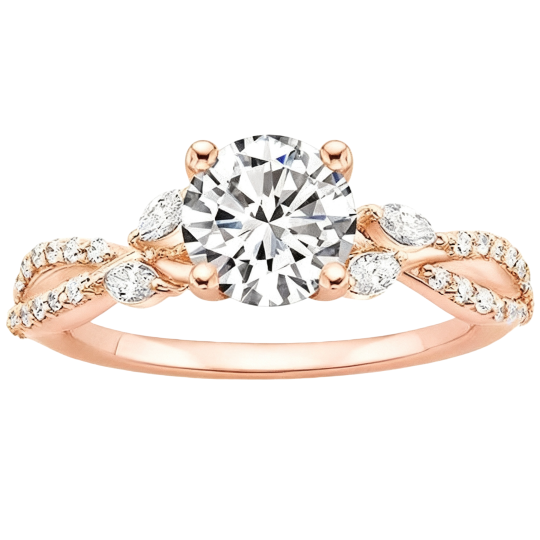 Individuell gestalteter Verlobungsring aus 10-karätigem Roségold mit rundem, im Labor gezüchtetem Diamanten