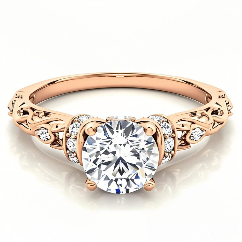 Verlobungsring aus 10-karätigem Roségold mit rundem Halo-Moissanit-10