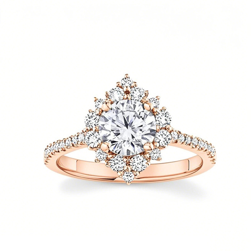 10K Rose Gold Round Cut Halo Moissanite Engagement Ring-17