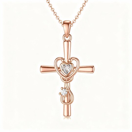 Halskette aus 10-karätigem Roségold mit rundem und herzförmigem Zirkonia und Moissanit-Anhänger in Kreuz-, Herz- und Stethoskopform