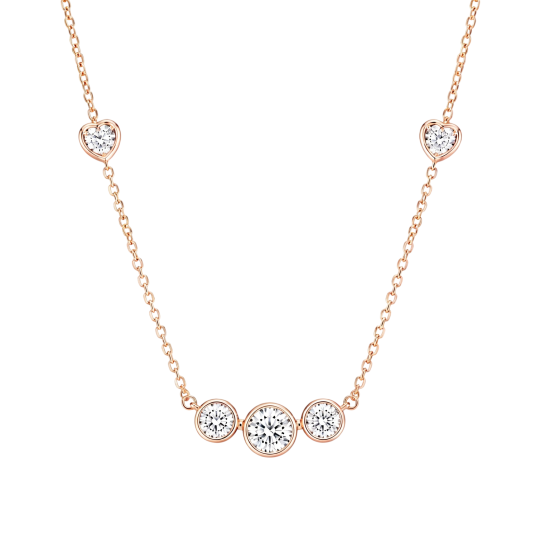Collares de diamantes cultivados en laboratorio con diamantes redondos y en forma de corazón en oro rosa de 10 quilates.