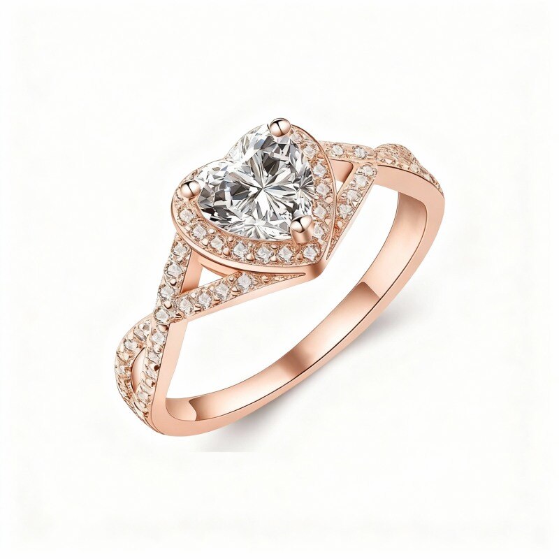 10K Rose Gold Round Cut & Heart Cut Moissanite Wedding Ring-19