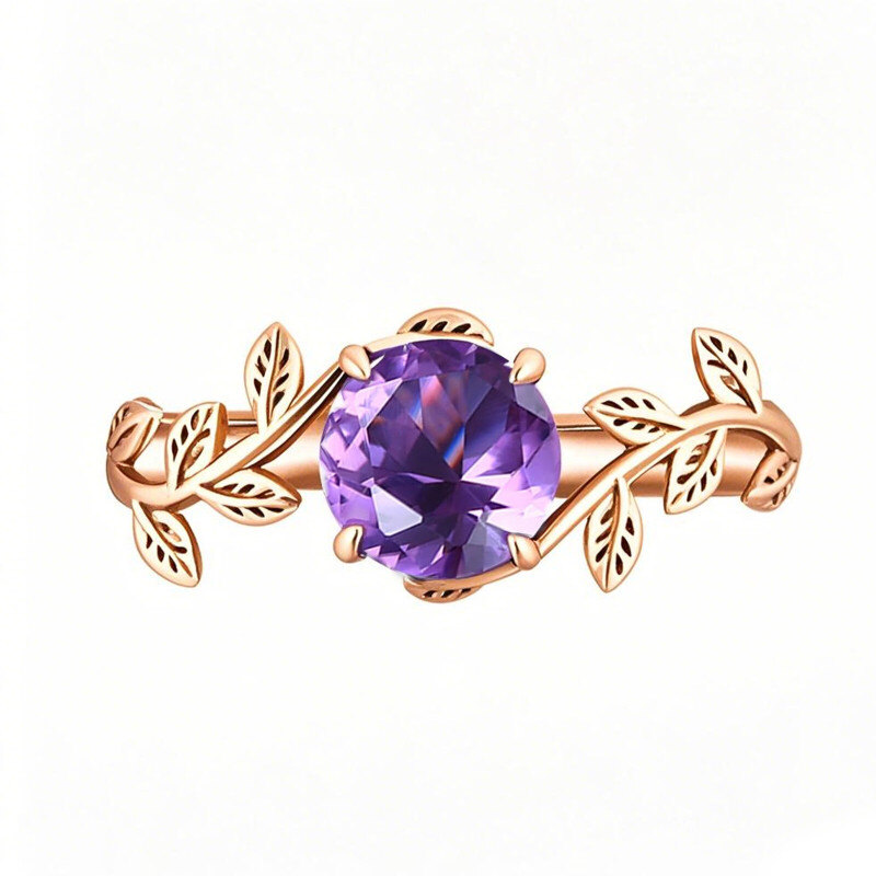Bague de fiançailles en or rose 10 carats avec améthyste taille ronde et lierre-18