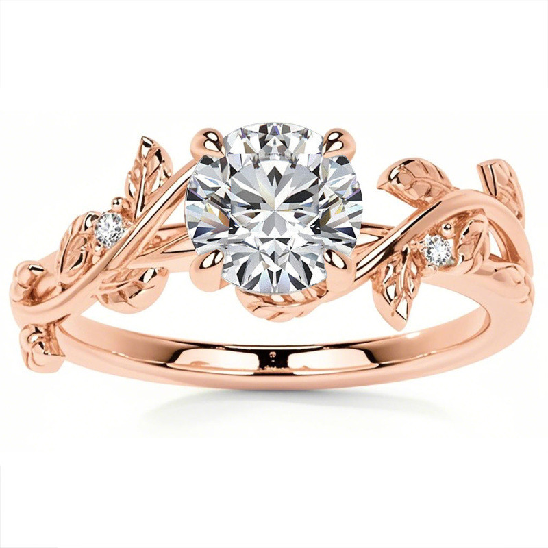 10K Rose Gold 1 to 6 CT Round Cut Moissanite Ivy Natural Inspired Engagement Ring-10