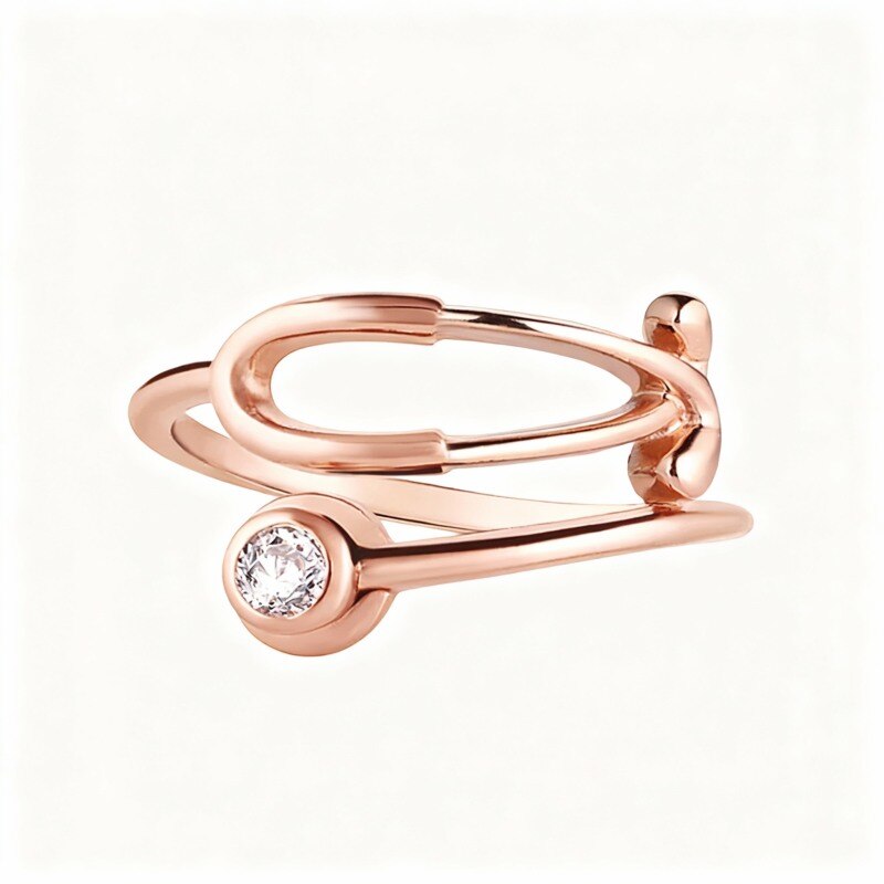 Bague ouverte personnalisée en or rose 18 carats avec diamant rond de laboratoire, couleur D, pureté VVS-VS, taille 3EX.-1