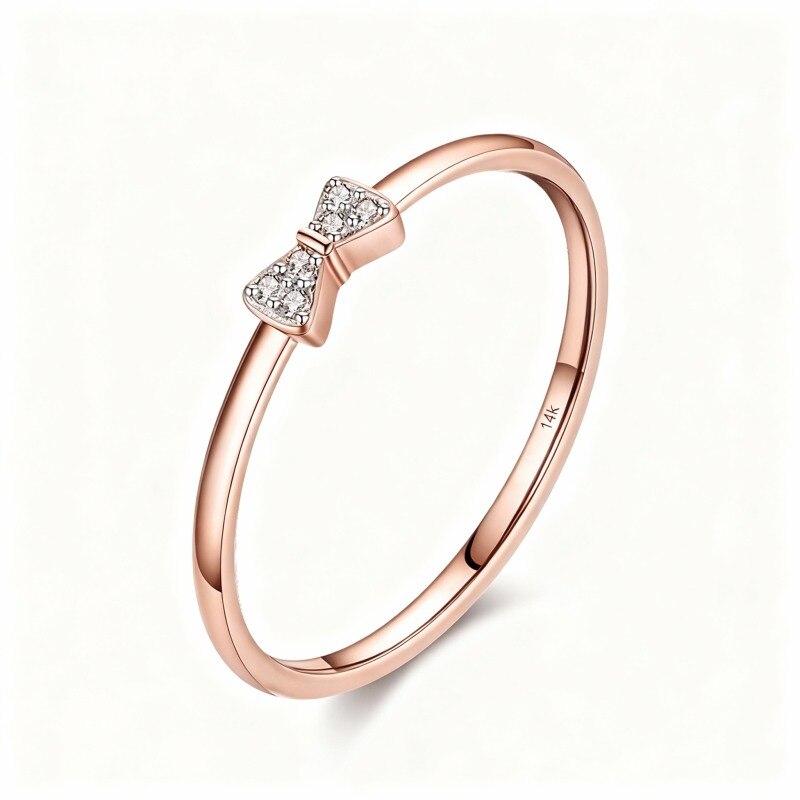 Anillo personalizado de oro rosa de 10 quilates con diamante de laboratorio de talla redonda-3