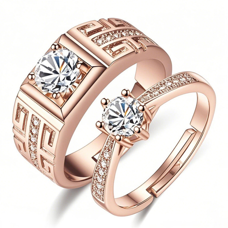 Bagues sur mesure en or rose 10 carats avec diamant rond de synthèse, certifiées 3EX IGI.-19