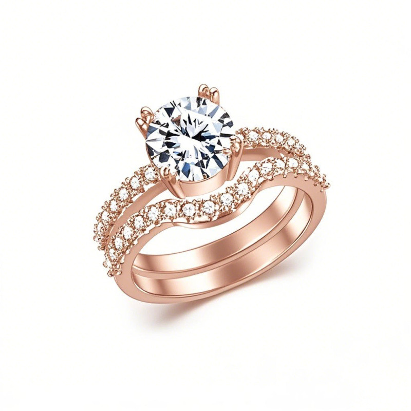 Anillo personalizado de moissanita con diamante de corte redondo creado en laboratorio en oro rosa de 14 quilates con certificación IGI 3EX-1
