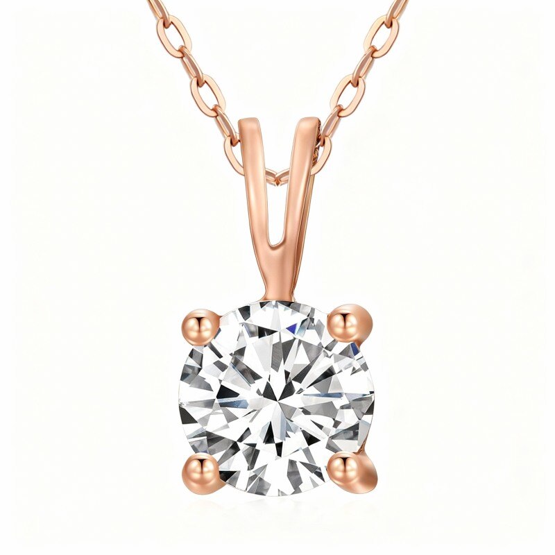 Halskette aus 18-karätigem Roségold mit rundem, im Labor hergestelltem Diamanten.-1