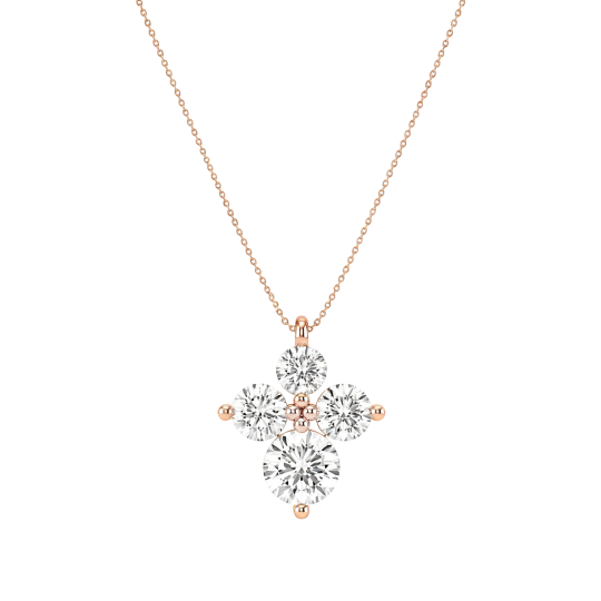 Cruz de diamantes redondos cultivados en laboratorio en oro rosa de 10 quilates. Collares con diamantes cultivados en laboratorio.