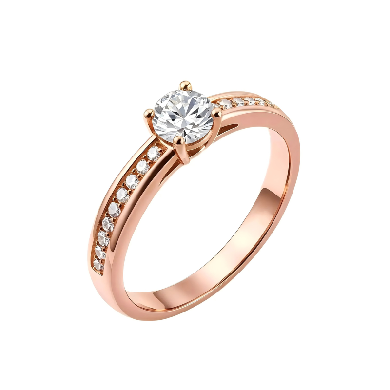 Verlobungsring aus 10-karätigem Roségold mit rundem, im Labor gezüchtetem Diamanten und individueller Kanalfassung-17