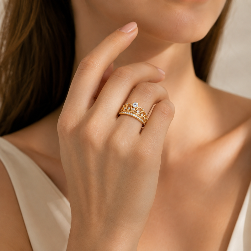 10K Rose Gold Round Cut Lab-Grown Diamond Custom Crown Wedding Ring-2