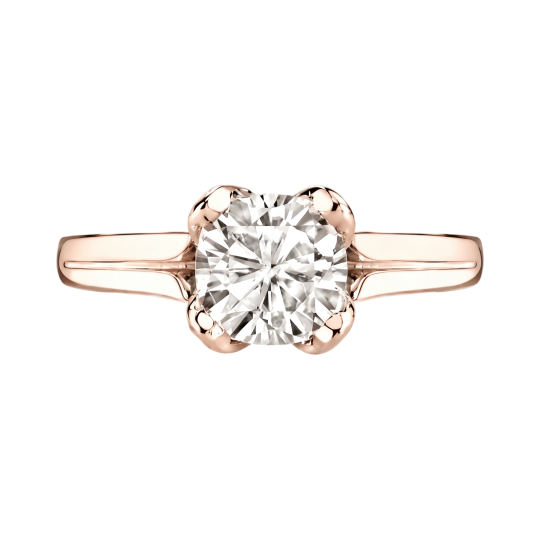 Anillo de compromiso personalizado de oro rosa de 10 quilates con diamante sintético redondo de talla redonda, color D, claridad VVS1, certificado por IGI 3EX.
