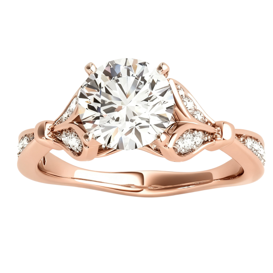 Anillo de compromiso personalizado de oro rosa de 10 quilates con diamante sintético redondo de talla redonda, color D, claridad VVS1, certificado por IGI 3EX.