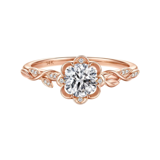 10K Rose Gold Round Cut Lab-Grown Diamond Custom Engagement Ring D Color VVS1 Clarity 3EX IGI Certified