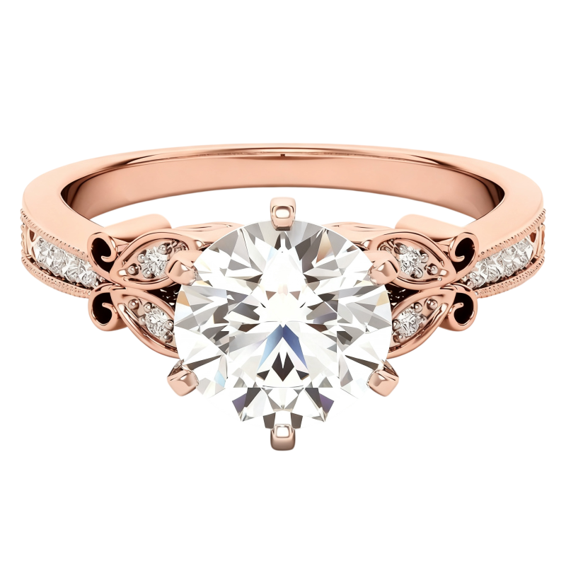Anillo de compromiso personalizado de oro rosa de 10 quilates con diamante sintético redondo de talla redonda, color D, claridad VVS1, certificado por IGI 3EX.-17