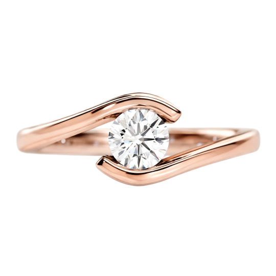 Anillo de compromiso personalizado de oro rosa de 10 quilates con diamante sintético redondo de talla redonda, color D, claridad VVS1, certificado por IGI 3EX.