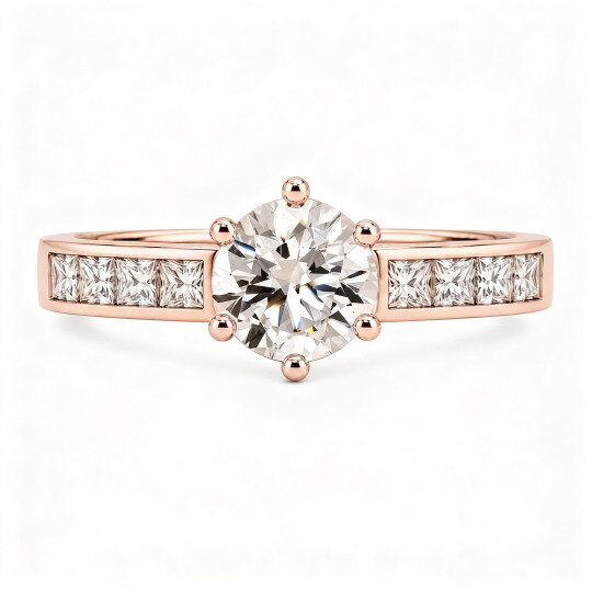 Verlobungsring aus 18-karätigem Roségold mit rundem, im Labor gezüchtetem Diamanten (Farbe D, Reinheit VVS1/VS1, 3EX, IGI-zertifiziert).