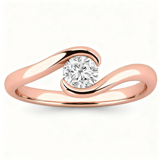 Verlobungsring aus 18-karätigem Roségold mit rundem, im Labor gezüchtetem Diamanten, Spannfassung und geschwungener Ringschiene für Damen