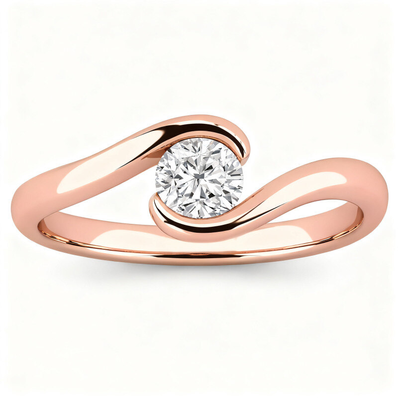 Anillo de compromiso personalizado de oro rosa de 10 quilates con diamante cultivado en laboratorio de talla redonda, claridad VS1, 3EX.-1