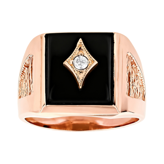 Anel de sinete personalizado em ouro rosa 10K com diamante sintético de lapidação redonda