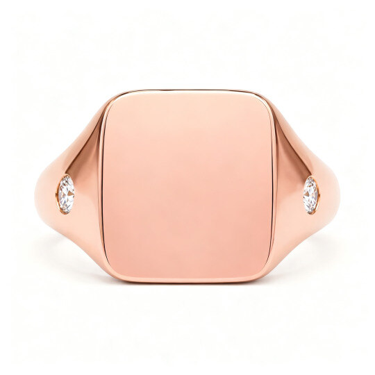 18K Rose Gold Round Cut Lab Grown Diamond Deep Engraved Custom Family Crest Signet Ring for Men