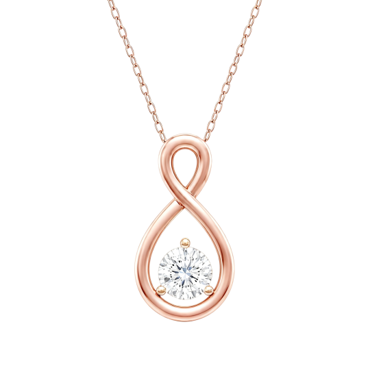 Collares de diamantes cultivados en laboratorio con símbolo de infinito y diamantes redondos de talla redonda en oro rosa de 10 quilates.