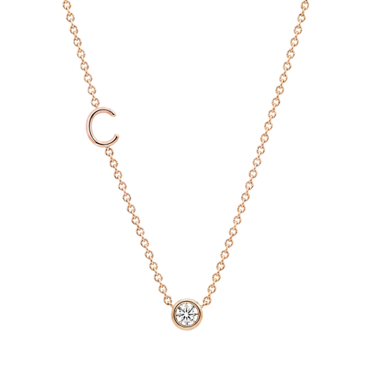 Collar con inicial personalizada en oro rosa de 10 quilates, diamante cultivado en laboratorio de talla redonda.