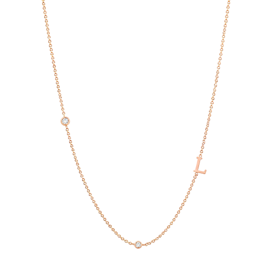 Collar con inicial personalizada en oro rosa de 10 quilates, diamante cultivado en laboratorio de talla redonda.