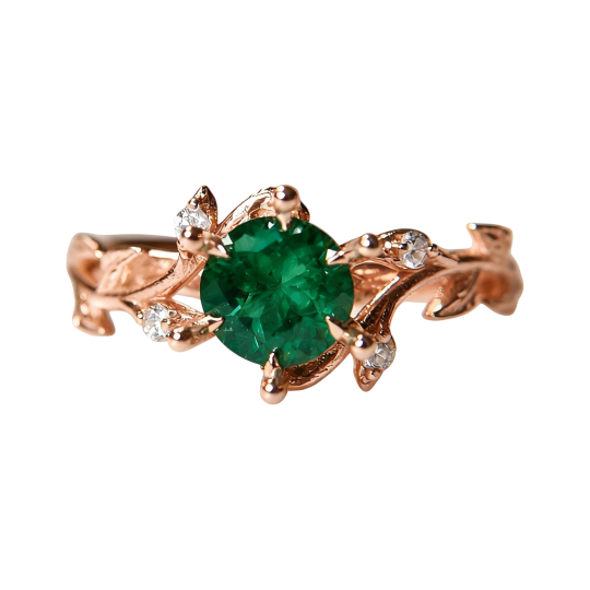 10K Rose Gold Round Cut Lab-Grown Emerald Custom Engagement Ring