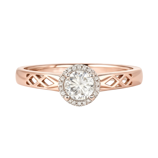 Individuell gestalteter Verlobungsring aus 10-karätigem Roségold mit rundem, im Labor gezüchtetem Diamanten