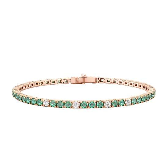 10K Rose Gold Round Cut Moissanite & Artificial Emerald Tennis Bracelet