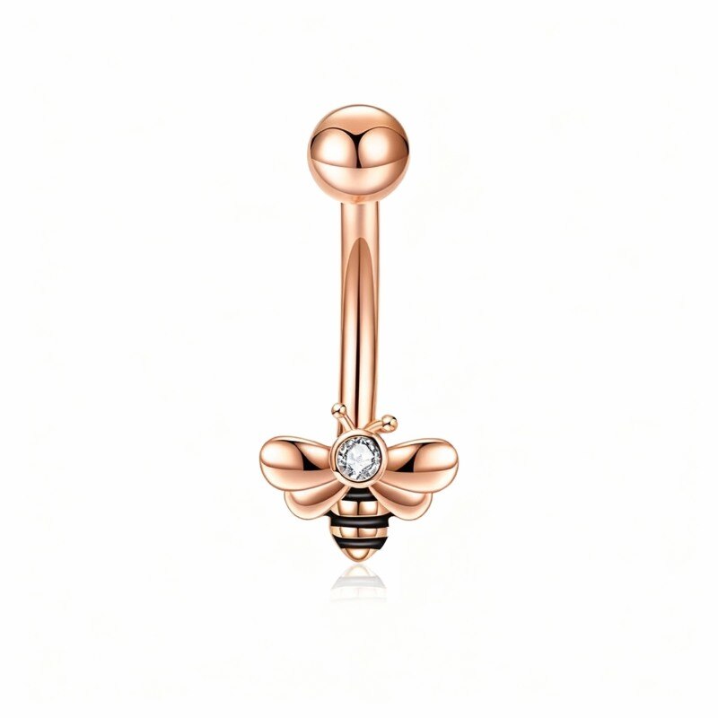 Piercing para el ombligo con forma de abeja y moissanita de corte redondo en oro rosa de 10 quilates-1