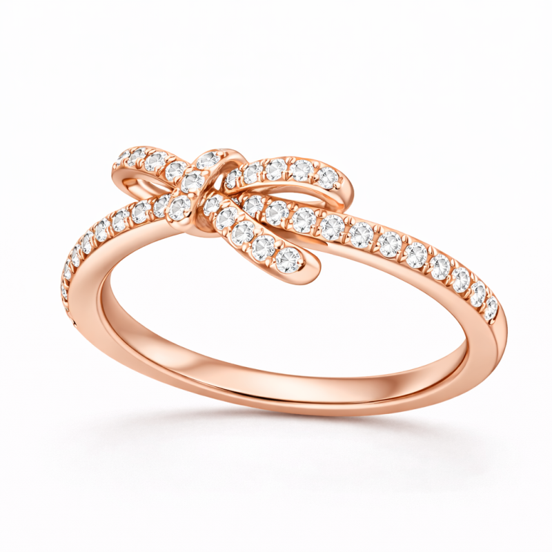14K Rose Gold Round Cut Moissanite Bow Ring-3
