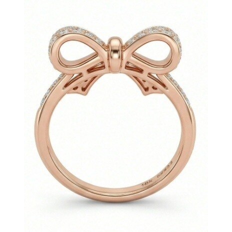 14K Rose Gold Round Cut Moissanite Bow Ring-3