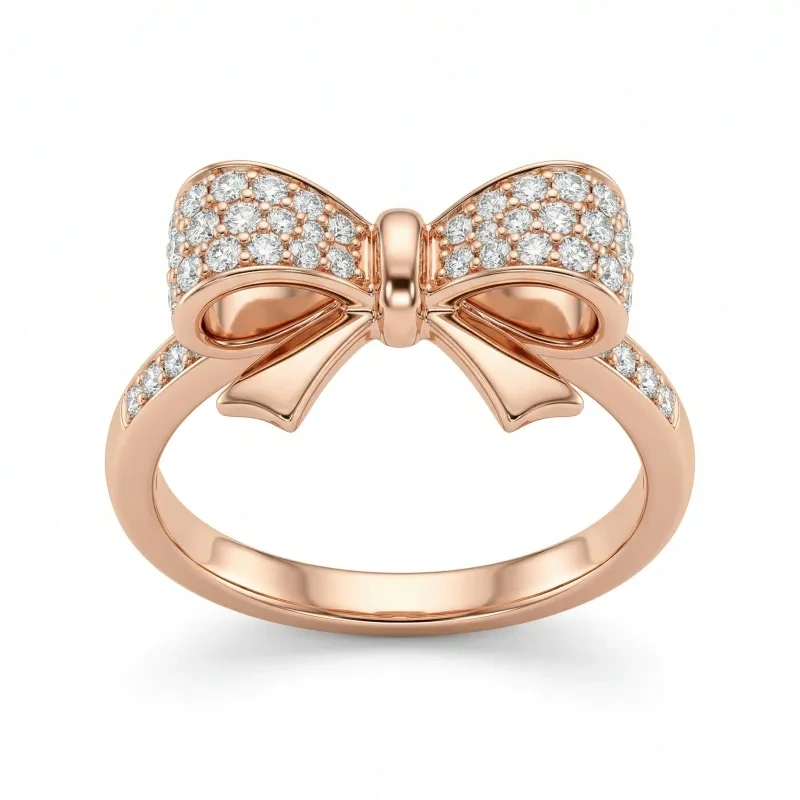 10K Rose Gold Round Cut Moissanite Bow Ring-10