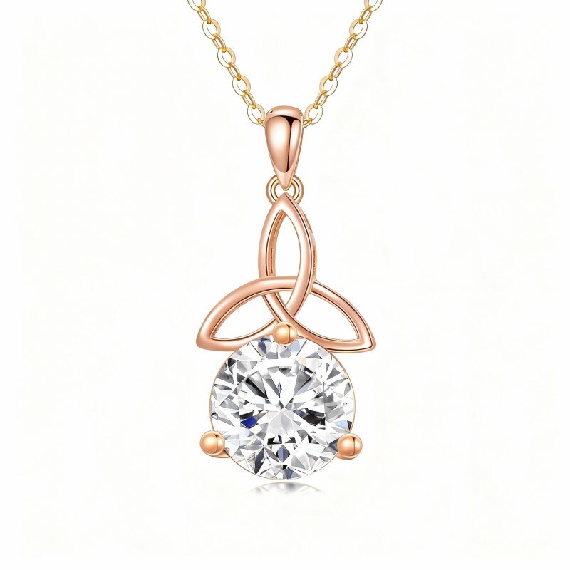 Collier pendentif nœud celtique en or rose 18 carats avec moissanite taille ronde-1