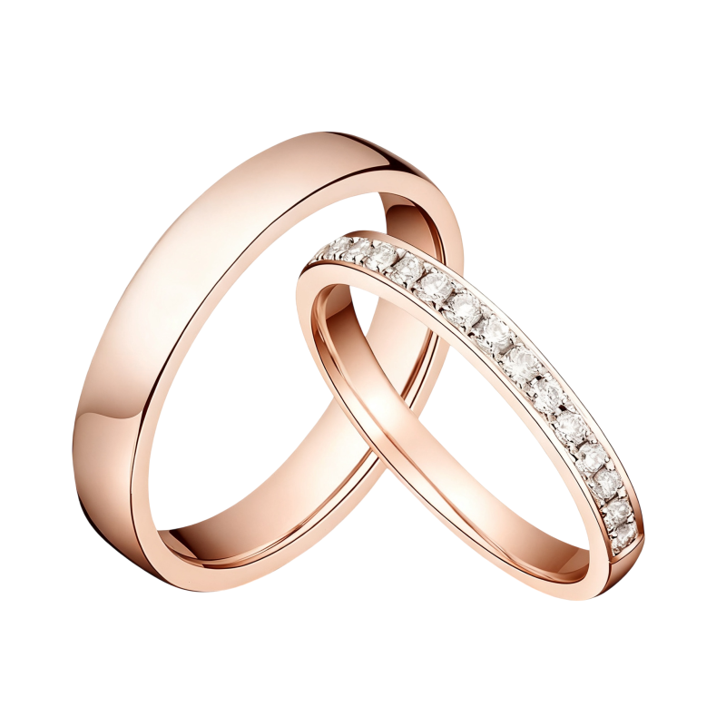 Bagues de couple en or rose 10 carats avec moissanite taille ronde-2