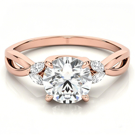 Anillo de compromiso de oro rosa de 10 quilates con moissanita de talla redonda