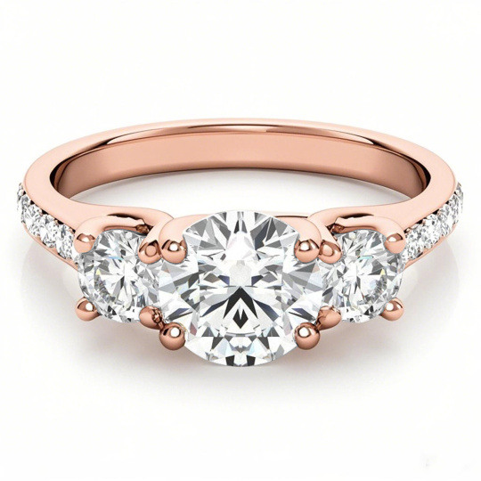 Anillo de compromiso de oro rosa de 10 quilates con moissanita de talla redonda