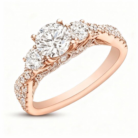 10K Rose Gold Round Cut Moissanite Engagement Ring