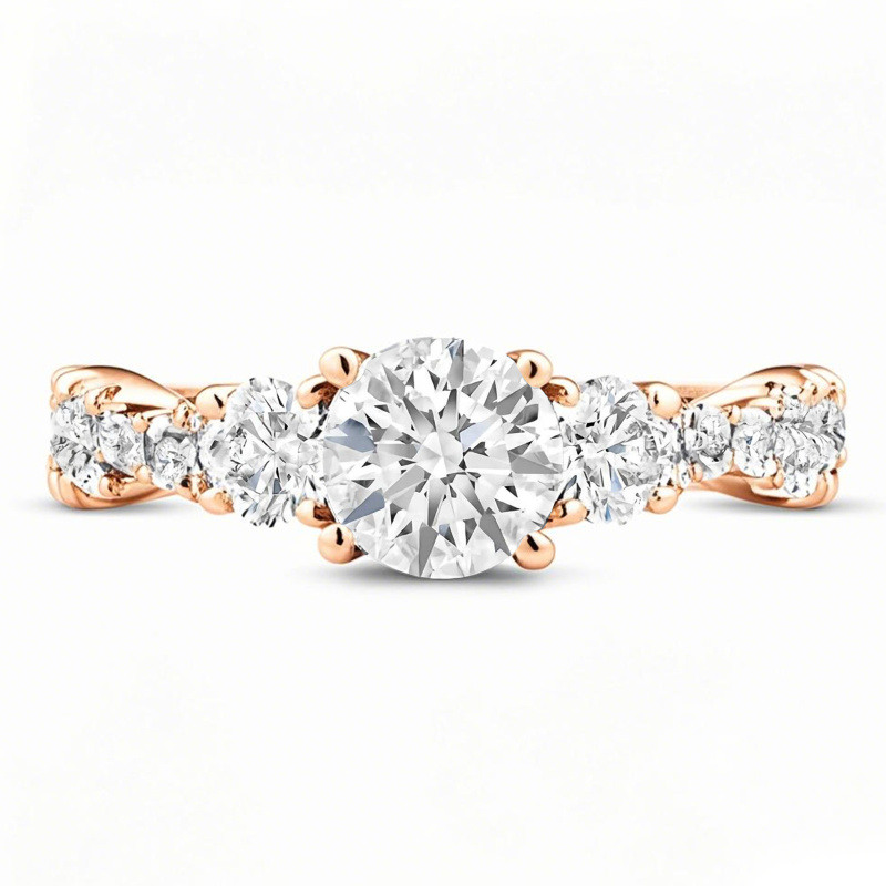 10K Rose Gold Round Cut Moissanite Engagement Ring-14