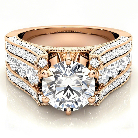 Anillo de compromiso de oro rosa de 10 quilates con moissanita de talla redonda