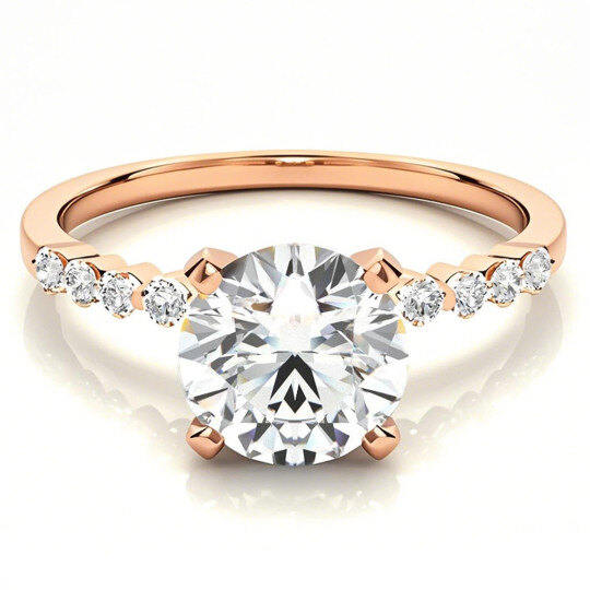 Anillo de compromiso de oro rosa de 10 quilates con moissanita de talla redonda