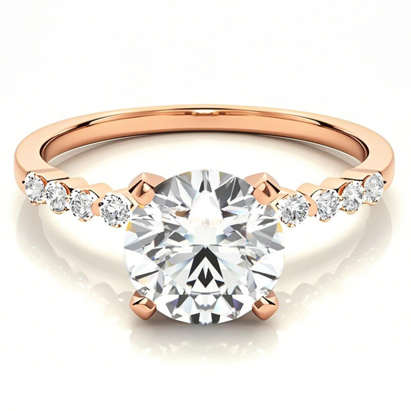Anillo de compromiso de oro rosa de 10 quilates con moissanita de talla redonda-1